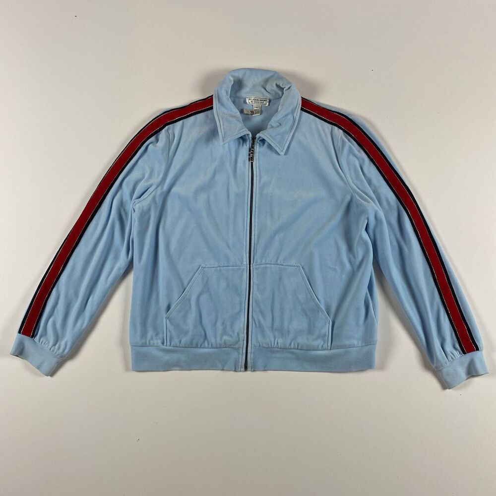 St.John Sport Velvet Track Red Stripe Front Zip Blue Jacket Large
